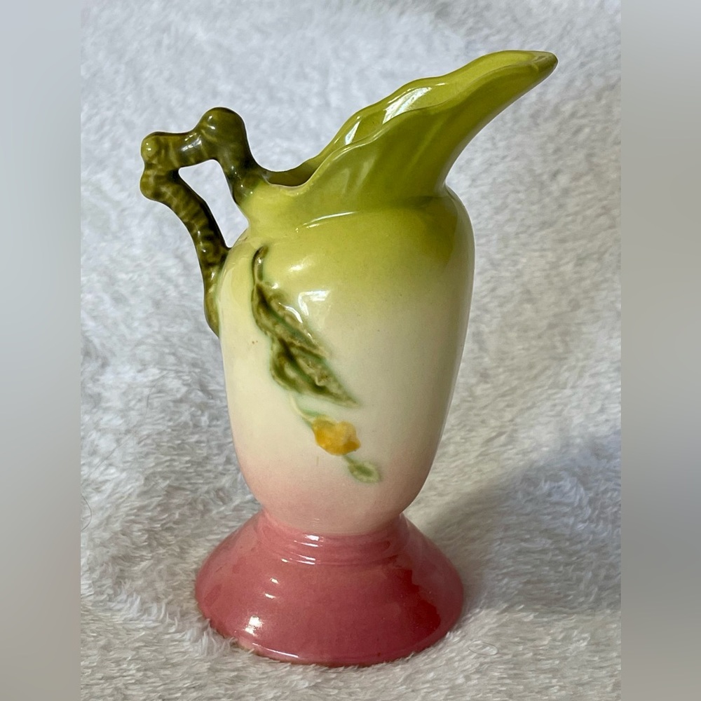 Hull Pottery W3 Vase MCM Small Ewer Woodland Chartreuse Pink Glossy Glaze